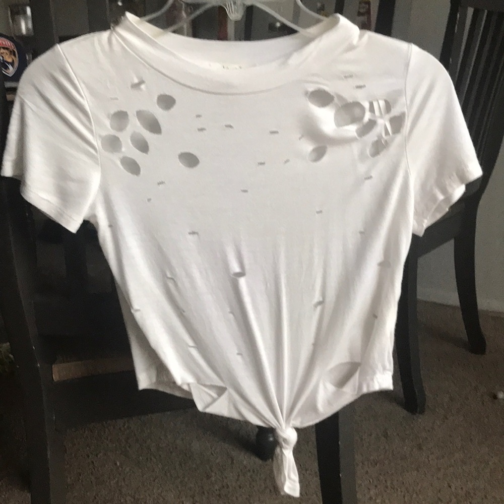 White distressed crop top